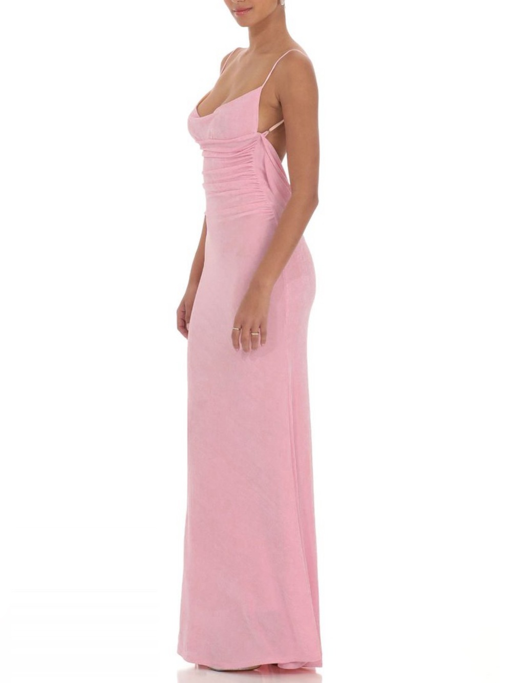 Lucy in the Sky size S lace open back Pink Slip Maxi Dress Ruched Side details